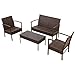 Tangkula 4 Piece Outdoor Furniture Set Patio Garden Pool Lawn Rattan Wicker Loveseat Sofa Cushioned Seat & Glass Top Coffee Table Modern Wicker Rattan Conversation Set (Brown)