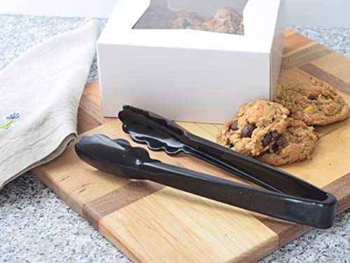 6 Heavy Duty Black Serving Tongs - 9 Inch Plastic Disposable Tongs