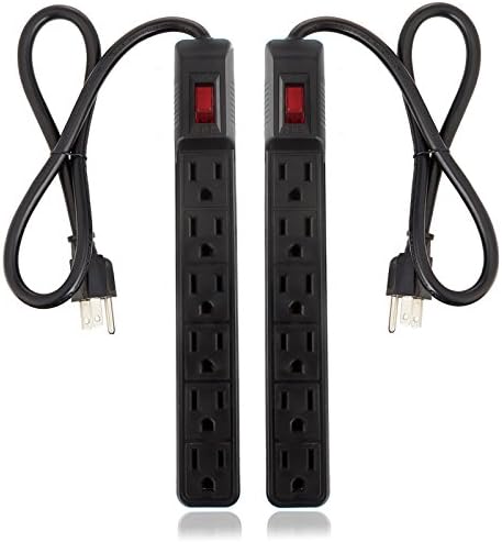 2 Pack UL Listed 6-Outlet Surge Protector Power Strips with 2-Foot Power Cord, 200-Joule (15A/875W) - Black