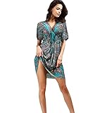 Shawhuaa Womens Sexy V-Neck Vintage Summer Tunic Beach Dress