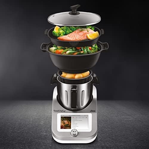 TotalChef RK7 Küchenmaschine mit WLAN, Multifunktions Küchenroboter mit Kochfunktion, Kochroboter 30 Funktionen, 4.5L, 7-Zoll-Touchscreen, Interaktives Rezeptbuch, Amazon-Exklusiv,Silber / Weiss