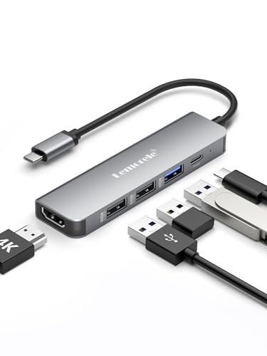 Lemorele USB C Hub com HDMI 4K, PD 100W Carregador Rápido, Adaptador Dock Station 5 em 1 para Notebook com 3 Portas USB 3.0, para MacBook & Windows