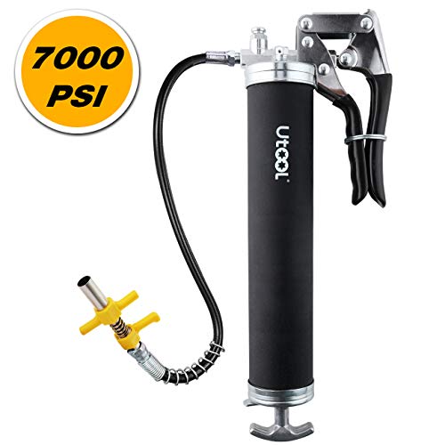 UTOOL Grease Gun with Locking Grease Gun Coupler, 7000 PSI Heavy Duty Pistol Grip Grease Gun Set with 14 oz Load, 18 Inch Spring Flex Hose Included - Thumbnail 7