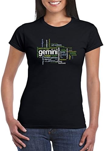 Gemini Zodiac T-Shirt for Women | Word Cloud Design Astrology Horoscope | Great for Exercise and Working Out