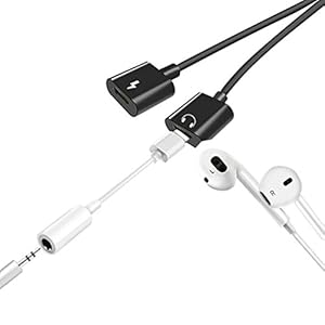 Lightning Adapter Headphone for iPhone X/10/8/8Plus/7/7Plus, Lightning Adapter Splitter Headphone Jack Audio Charge Cable for Chagring Listening,Support iOS 10.33 or 11.2(Silver) from Leantuq