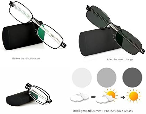 WEARKAPER Mini Transition Sun Photochromic Foldable Folding Reading Glasses Women Men with Case (1.25X, Black)
