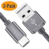 USB Type C Cable, Snowkids USB C Charger (2 PACK 6.6FT) Nylon Braided USB A to USB C Fast Charging Cord Compatible Samsung Galaxy S9 S8 Plus Note 9 8,LG V30 V20 G6 G5,Pixel XL,Nintendo Switch (Grey)