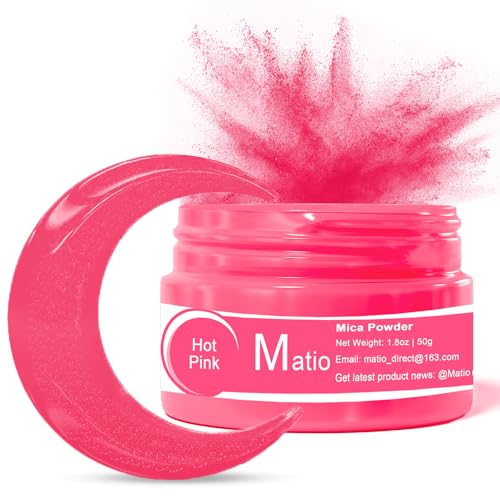 Matio Neon Pigment Powder, 1.8oz/ 50g Hot Pink Highly Fluorescent Nail Powder Iridescent Mica Powder for Epoxy Resin, Soap Making, Candle Dye, Bath Bomb, Nails, Tumblers, Slime, Painting, DIY Crafts