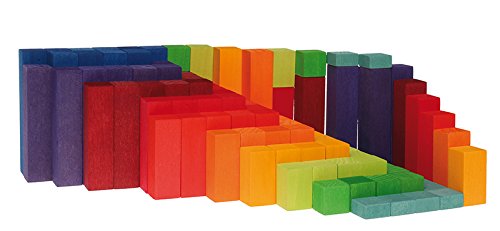 Grimm's Wooden Stepped Counting Blocks in Storage Tray - 100 Blocks from 1 cm to 10 cm High (2x2 Size)