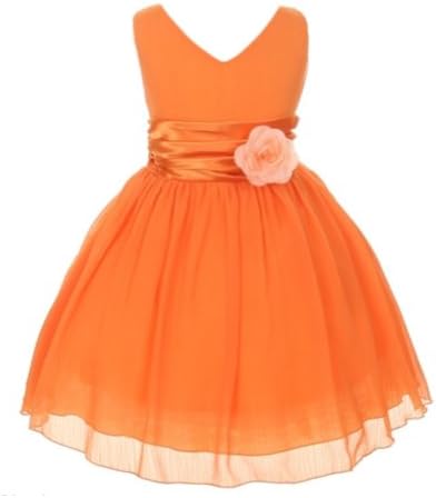 Chiffon Double V Neck Wedding Flower Girl Dress, Made in USA