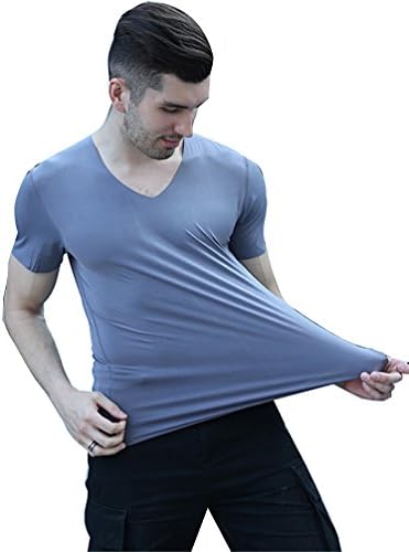 1931trendy Men's Sexy Modal Short Sleeve V Neck Pajama Top T Shirt Grey Small