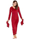 HOTOUCH Women's Coral Fleece Onesie with Hooded Footed Jumpsuit Pajamas Red Color S-XL