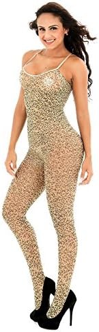 DRASEX Women's Sexy Leopard Open Crotch Bodysuit Crotchless Bodystocking Lingerie Tights Pantyhose