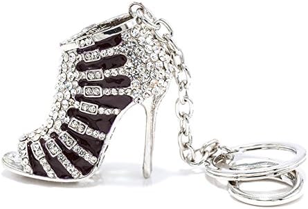 Axmerdal Black High Heels Keychain Rhinestone Crystal Lady's Shoe Decoration Chain Handbag Charm Silver-Tone Pendant Gift