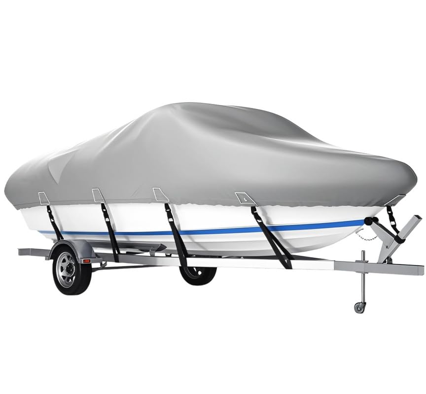 Photo 1 of Heavy Duty 900D Boat Cover 20-22 ft, XPORTION 20'-22' Waterproof Marine Grade Polyester Canvas, UV Resistant, Fits V-Hull, Runabout, Tri-Hull, Pro-Style Bass Boats with Reinforced Strap