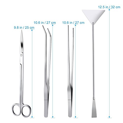Modiok Aquarium tools, Aquatic Plants Stainless Steel Tool - 4 in 1 Aquascaping Tweezers Scissors Spatula Cleaning Tool Set for Fish Starter Kits & Aquariums Tank Plants Kit - Thumbnail 6