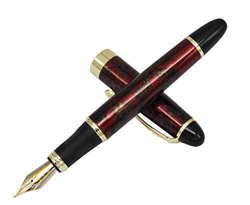 Jinhao X450 Dark Red Fountain Pen Gold Trim Medium Nib