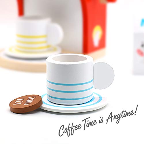 Kaffeemaschine Kinder Holz Rollenspiel Holzspielzeug Küche Haushaltsgeräte mit Tasse, Milchbox und Kaffeepad… – Bild 5