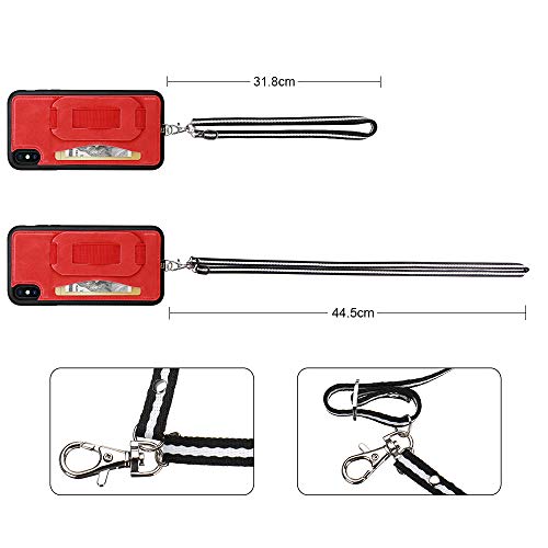 TOOVREN Case for iPhone Xs Max, Lanyard iPhone Xs Max Wallet Cases with Card Holder Slot, Neck Strap Finger Phone Loop Foldable Kickstand Purse Cover for Women Men - Red
