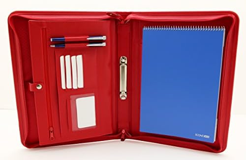 Pu Business Leather Portfolio A4 Presentation Padfolio A4 Conference Folder 2 Ring Binder Organiser (Red)