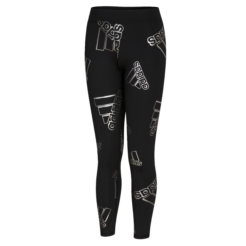 Adidas Girls AEROREADY Performance Long Tights, Black with Silver, 2T