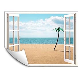 Wall Murals for Bedroom Fake Window Beach White Window Removable Wallpaper Peel and Stick Wall Stickers - 24x32 inches