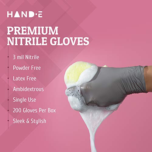 Hand-E Disposable Grey Nitrile Gloves Medium - 200 Count - Kitchen Gloves - Powder Free, Latex Free Medical Exam Gloves with Textured Grip Fingertips - Cleaning, Salon, Painting - Thumbnail 7