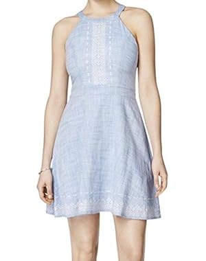 Womens Embroidered Halter Fit-N-Flare Sheath Dress Blue 14