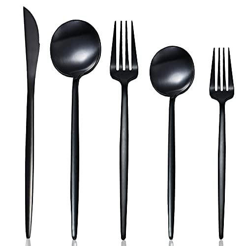 Matte Black Silverware Set, 20 Pieces 18/10 Stainless Steel Flatware