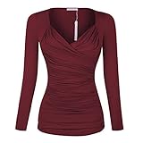 Simier Fariry Women's Casual Blouses Long Sleeve Solid Tops Red Wine L