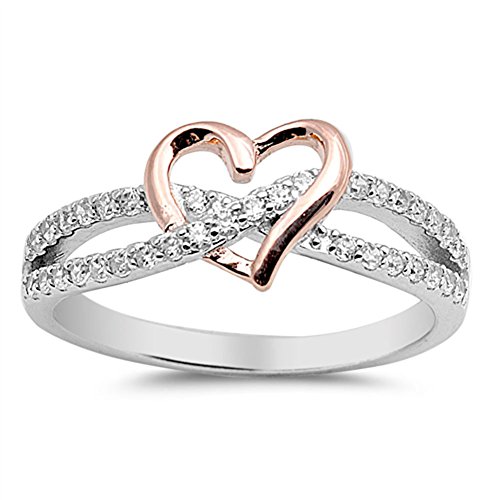 Rose Gold-Tone Heart Promise Ring Sterling Silver Infinity Knot Size 4