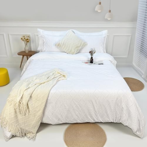 Mejoroom White Boho Duvet Cover Queen Size – Boho Bedding - Soft and Breathable Tufted Comforter Cover with Zipper Closure, 3Pieces, 1 Duvet Cover (90”x90”) and 2 Pillow Cases(20”x26”) at Amazon