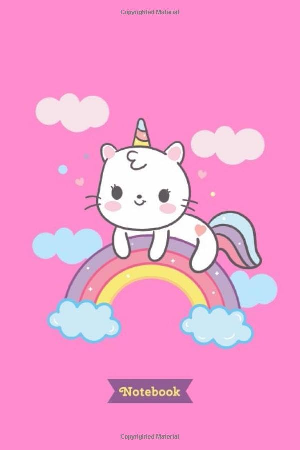 Notebook: Unlined Journal - 6 x 9 in unruled notebook - 100 blank plain pages - Cute kawaii unicorn cat caticorn rainbow cover design