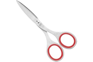 ALLEX Japanese Office Scissors for Desk, Small 5.3" All Purpose Scissors, Made in JAPAN, All Metal Sharp Japanese Stainless Steel Blade with Non-Slip Soft Ring, Red