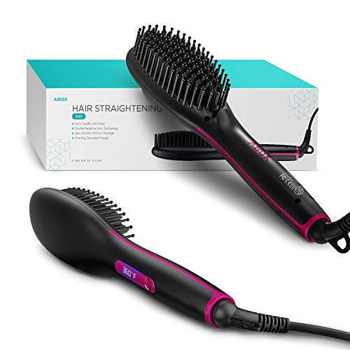 Hair Brush Straightener, ABOX Electric Ionic Straightening Comb,30s Fast Ceramic Heat for Frizz-Free Silky Hair, Anti-Scald,8 Levels Temperature with LED Display, Auto Lock/Off for Home, Travel&Salon