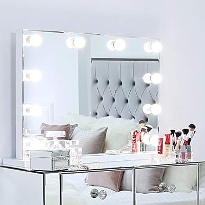 Vanity Living White Hollywood Makeup Mirror With Lights Dressing Table Mirror Led Wall Mounted And Table Top Mirror For Makeup With 10 Dimmable Led Bulbs Amazon Ae