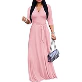 MarryUP Women Maxi Dress with Pockets Casual 3/4 Sleeve V Neck Long Cocktail Party Dresses 2026