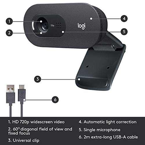 Logitech C505 Webcam - 720p HD External USB Camera for Desktop or Laptop with Long-Range Microphone, Compatible with PC or Mac