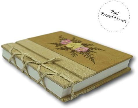 Real Pressed Flower Khaki Journal with Yellow Pansy and Pink Larkspur by MyPapermake