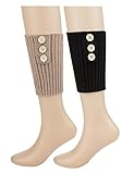 Dimore Knitted Button Boot Cuffs Faux Thick Winter Leg Warmers Boot Toppers Beige/Black