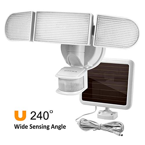 Solar Lights Outdoor, Mopha Super Bright LED Solar Motion Sensor Lights with Wide Angle Illumination; 1800LM 6500K, 3 Adjustable Heads, IP65 Waterproof Outdoor Security Flood Lights