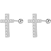 NewZenro 20g Cross CZ Cartilage Small Stud Earring for Women Men Cute Minimalist Crystal Tragus Helix Surgical Stainless Steel Hypoallergenic Tiny Mini Studs BarBall Screw Backs Birthday Gift