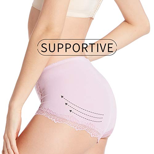 GLESTORE Vrouwen Ondergoed Mid Rise Dames Knickers Modal Comfy Slips met Kant Hipster Slipje Pack van 4 - Image 4