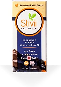 Stivii Blueberry Almond Vegan Dark Chocolate (No Sugar Added, 3.5oz, 5-pack)