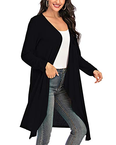 Women Cardigan 3/4 Sleeve Drap Cardigan Open Front Cardigan Lightweight Knit Cardigan Lounge Coat Outwear Coverup (Black, X-Large)