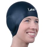 Swim Caps Ear Protection 3D - Swimming Cap for Women Men - Silicone Swim Cap Waterproof - Fits Long Hair & Short - Adult Swim Cap - Youth Swim Cap - Swim Hats (Black)