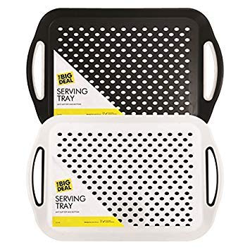 The Big Deal 1x Rectangular Non-Slip Serving Tray - Black, Grey or White, Colour at Random - Ideal for Dinner / Drinks)