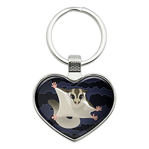 Sugar Glider of the Night Heart Love Metal Keychain Key Chain Ring