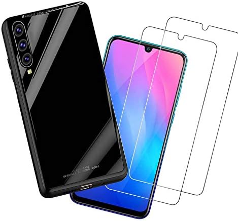 WUFONG case compatible Samsung Galaxy A70,creative soft frame glass phone case,all surrounded by mobile phone case,send 2 pieces of tempered glass film-black