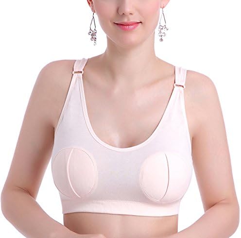 SenoritaRosa Classic Hands-Free Pumping Bra, All in One Nursing Bra, Soft Pink (M for 32D/ 34B/ 34C, Ivory)